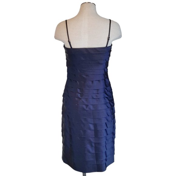 Calvin Klein Navy Satin Layered Cocktail Dress SZ 4 - Picture 5 of 13